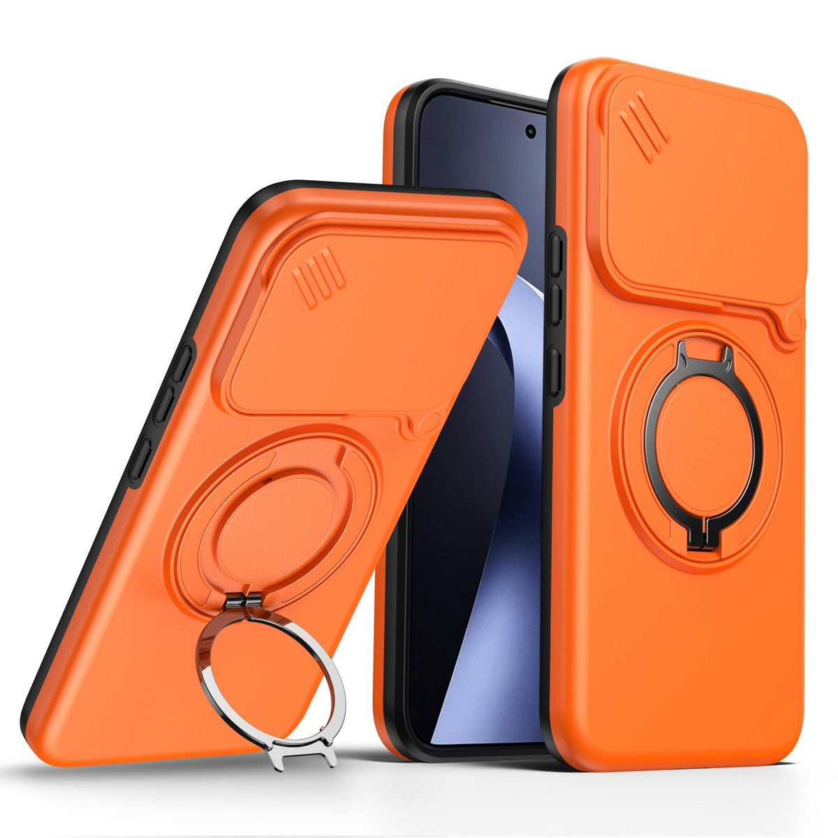 For Xiaomi 17T Pro 5G Camera Sliding Shield Magnetic Rotation Holder Phone Case - Orange - EDA009159403C