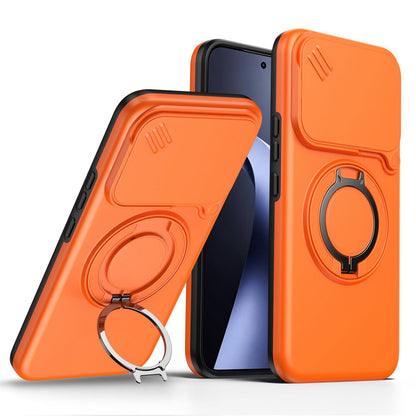 For Xiaomi 17T Pro 5G Camera Sliding Shield Magnetic Rotation Holder Phone Case - Orange - EDA009159403C