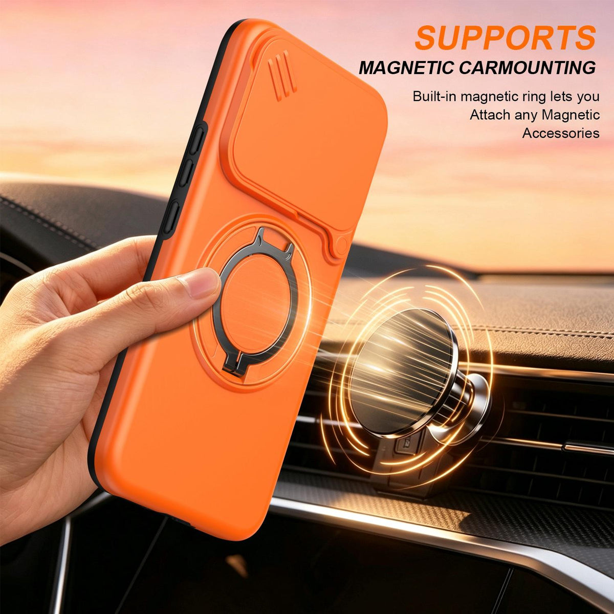 For Xiaomi 17T Pro 5G Camera Sliding Shield Magnetic Rotation Holder Phone Case - Orange - EDA009159403C