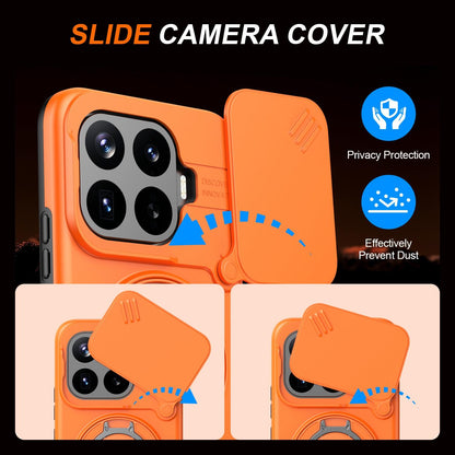 For Xiaomi 17T Pro 5G Camera Sliding Shield Magnetic Rotation Holder Phone Case - Orange - EDA009159403C