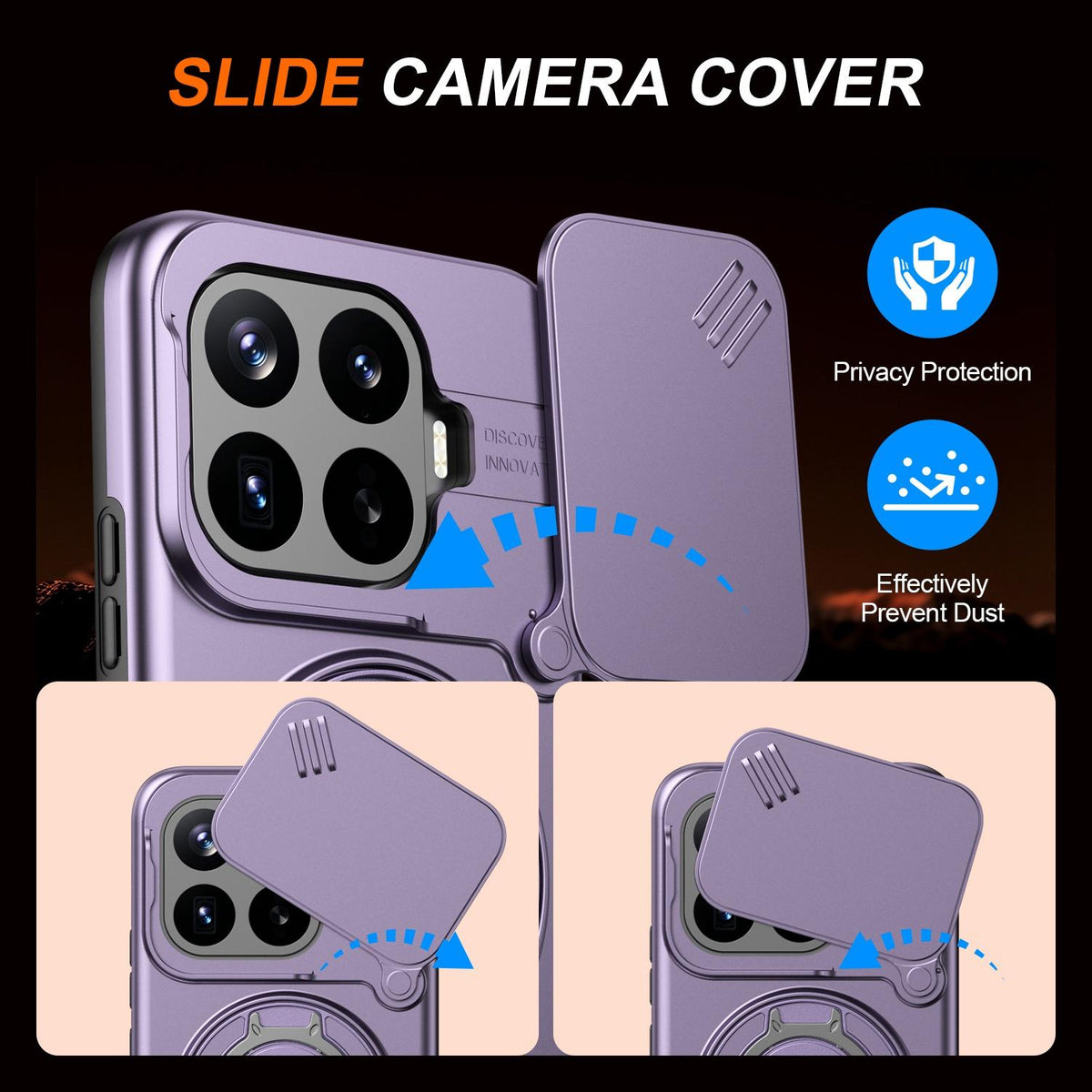 For Xiaomi 17T Pro 5G Camera Sliding Shield Magnetic Rotation Holder Phone Case - Purple - EDA009159403D