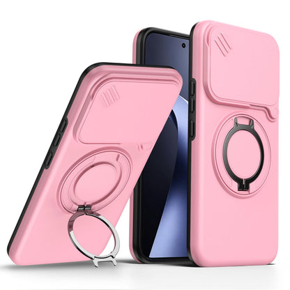 For Xiaomi 17T Pro 5G Camera Sliding Shield Magnetic Rotation Holder Phone Case - Pink - EDA009159403E