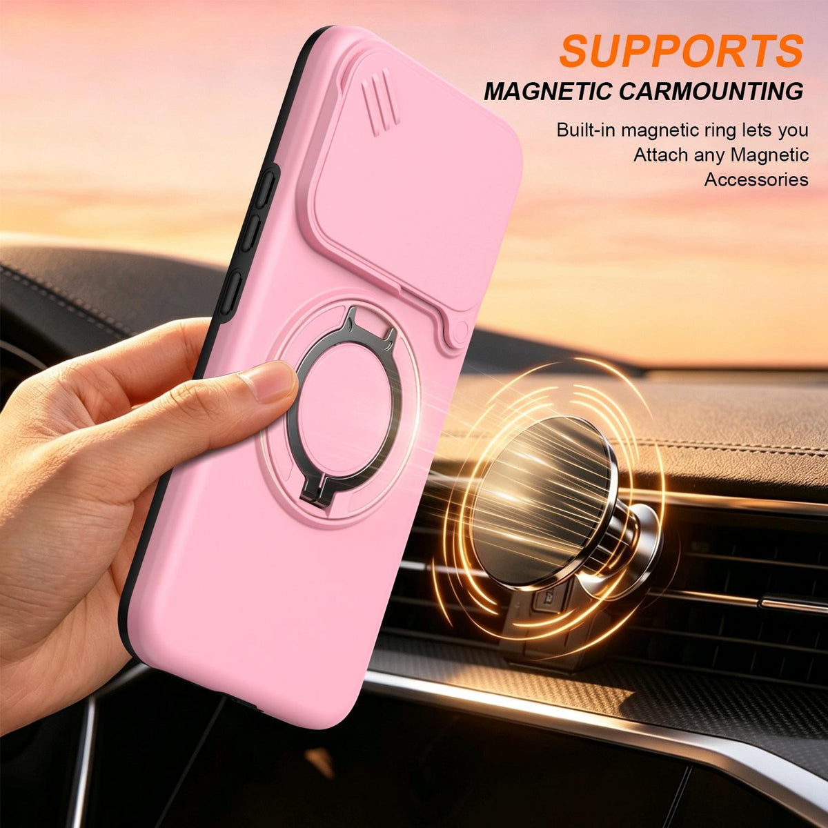 For Xiaomi 17T Pro 5G Camera Sliding Shield Magnetic Rotation Holder Phone Case - Pink - EDA009159403E