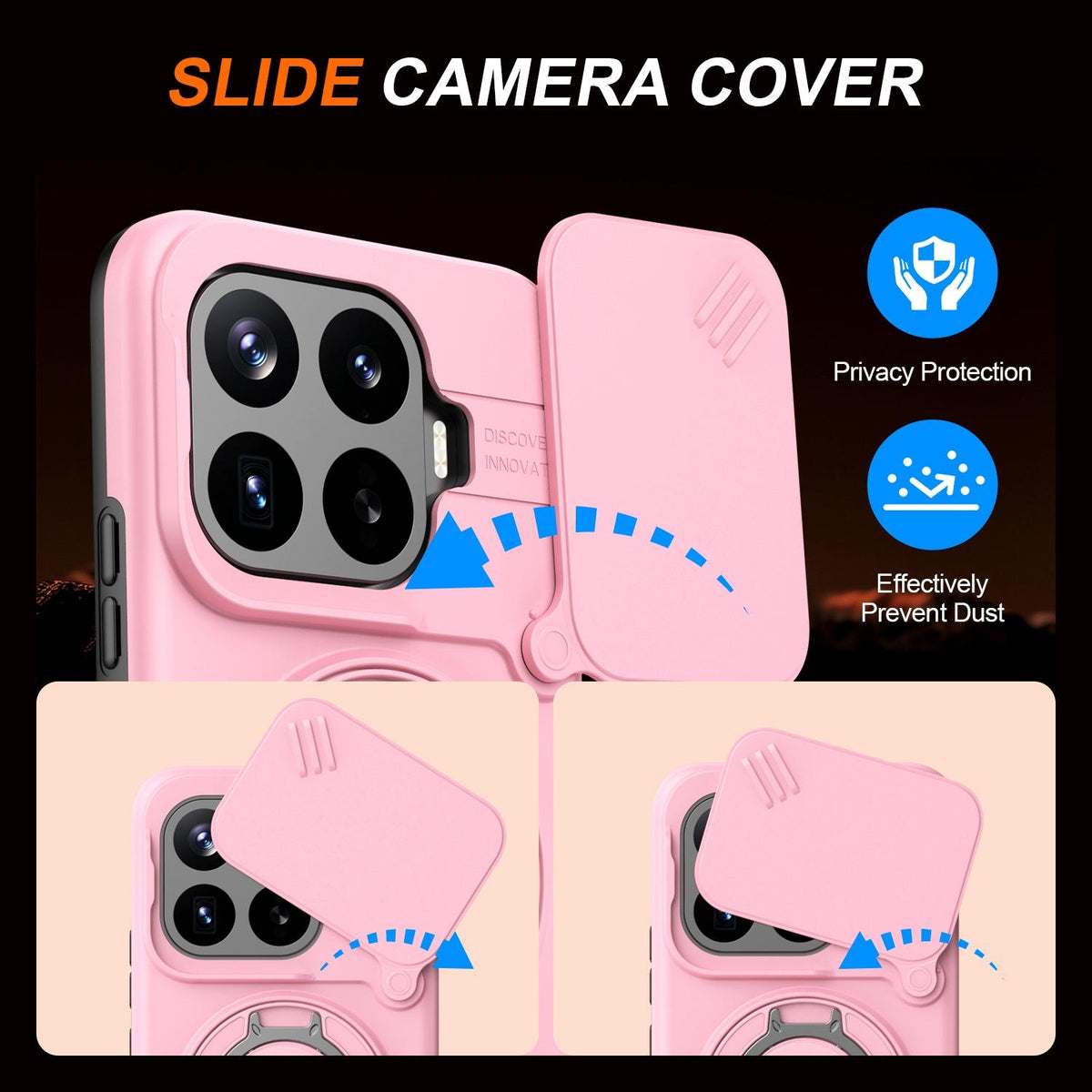 For Xiaomi 17T Pro 5G Camera Sliding Shield Magnetic Rotation Holder Phone Case - Pink - EDA009159403E