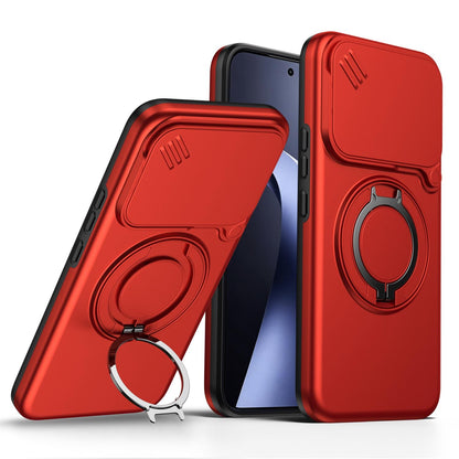 For Xiaomi 17T Pro 5G Camera Sliding Shield Magnetic Rotation Holder Phone Case - Red - EDA009159403F