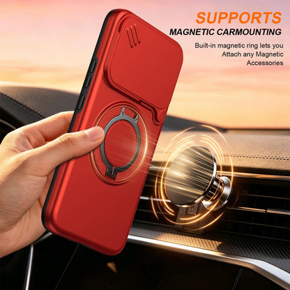 For Xiaomi 17T Pro 5G Camera Sliding Shield Magnetic Rotation Holder Phone Case - Red - EDA009159403F