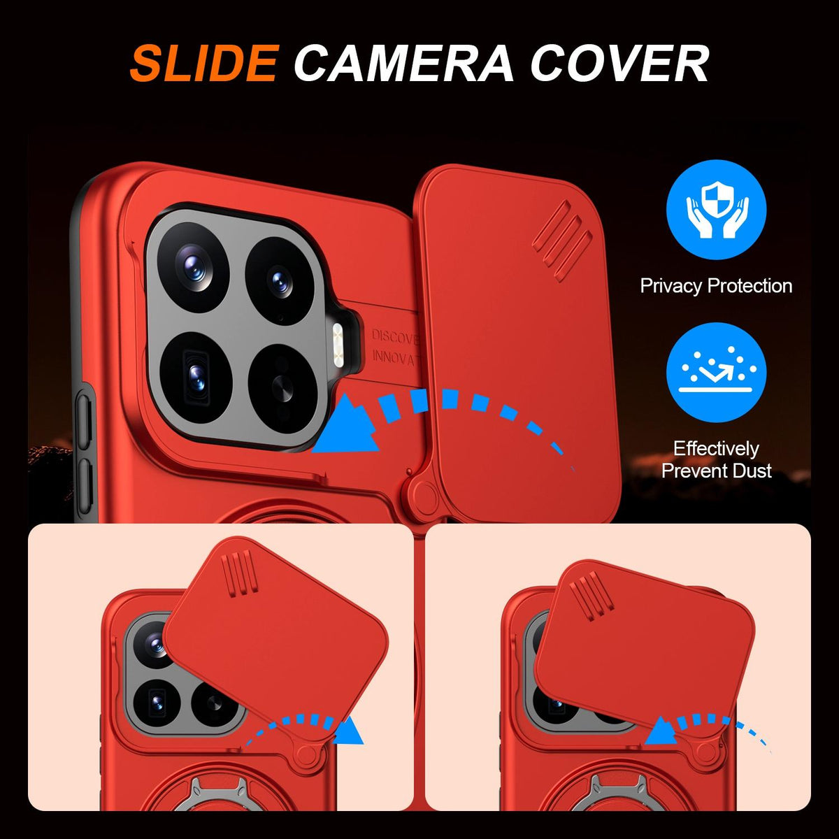 For Xiaomi 17T Pro 5G Camera Sliding Shield Magnetic Rotation Holder Phone Case - Red - EDA009159403F