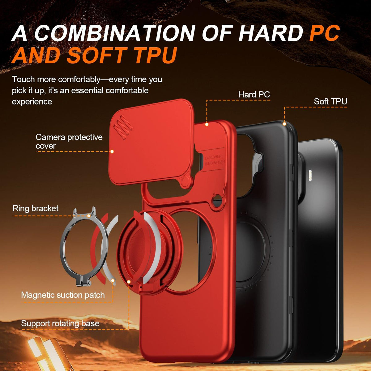 For Xiaomi 17T Pro 5G Camera Sliding Shield Magnetic Rotation Holder Phone Case - Red - EDA009159403F