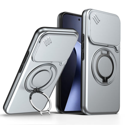 For Xiaomi 17T Pro 5G Camera Sliding Shield Magnetic Rotation Holder Phone Case - Silver - EDA009159403G