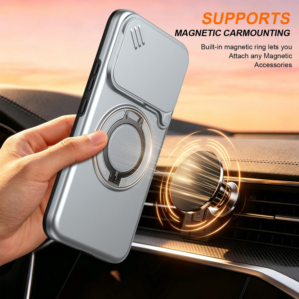 For Xiaomi 17T Pro 5G Camera Sliding Shield Magnetic Rotation Holder Phone Case - Silver - EDA009159403G