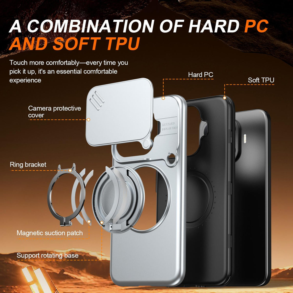For Xiaomi 17T Pro 5G Camera Sliding Shield Magnetic Rotation Holder Phone Case - Silver - EDA009159403G