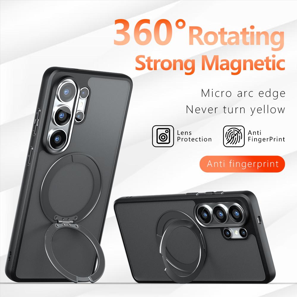 For Galaxy S25 Ultra 5G Armor Magnetic Holder PC Hybrid TPU Phone Case - Frosted Black - EDA009164404A