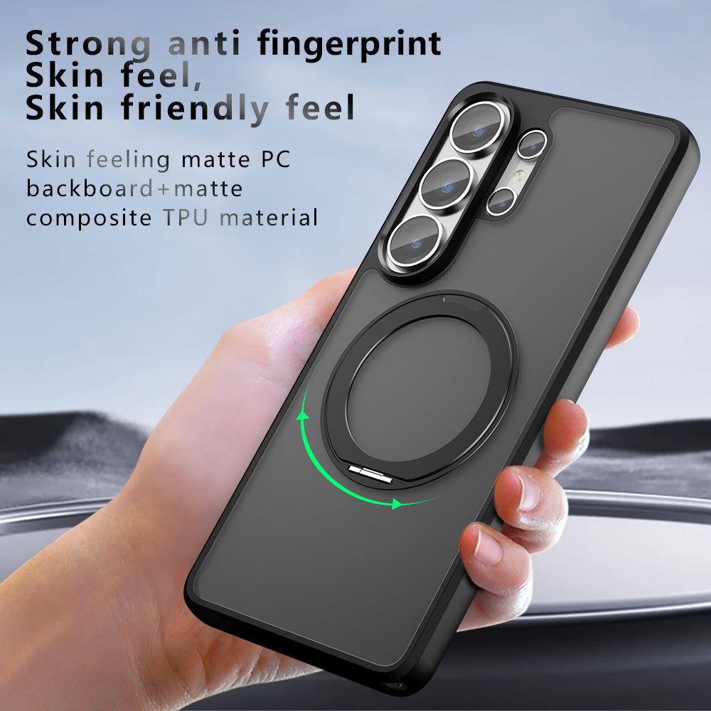 For Galaxy S25 Ultra 5G Armor Magnetic Holder PC Hybrid TPU Phone Case - Frosted Black - EDA009164404A