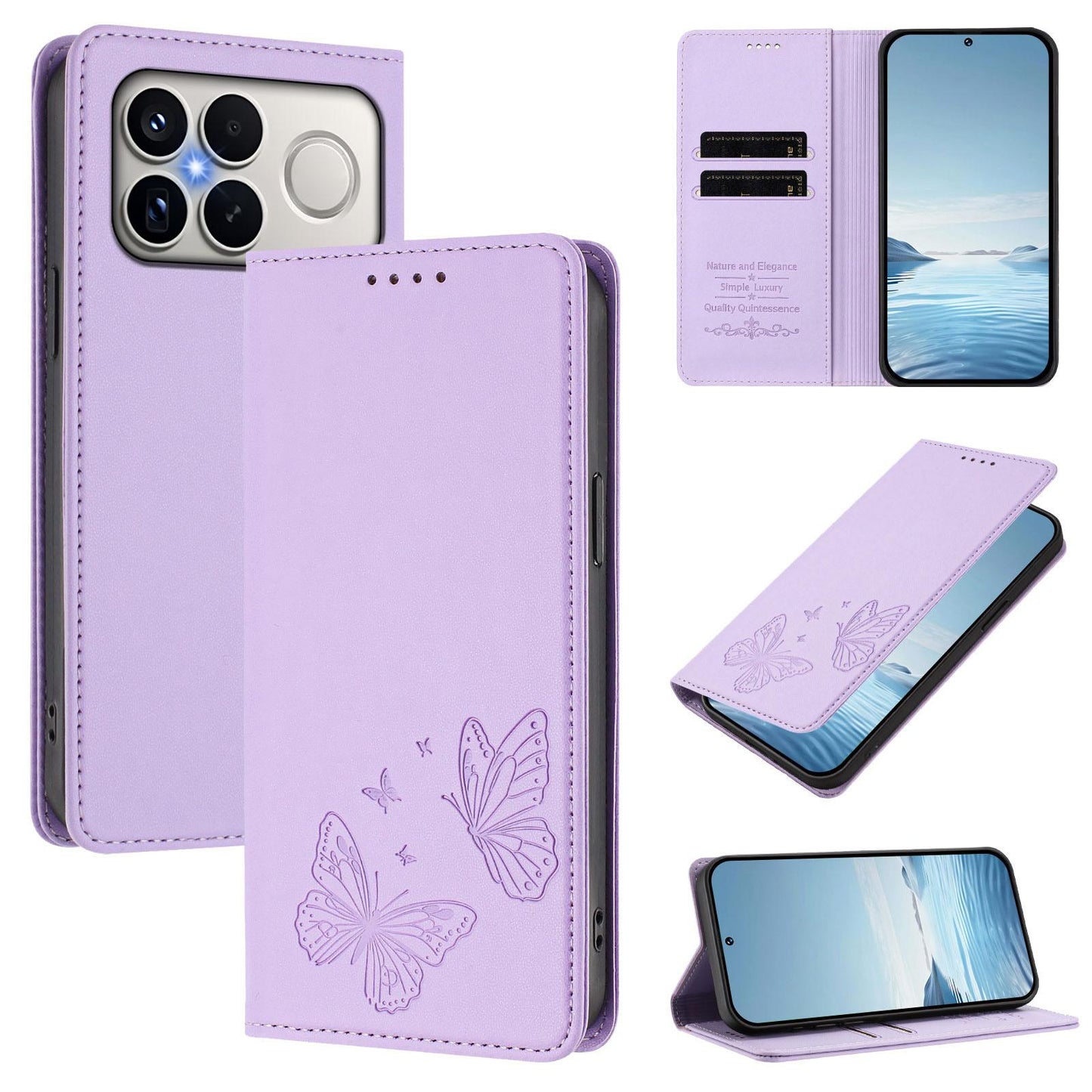 For Xiaomi Poco F8 Ultra 5G / Redmi K90 Pro Max Strong Magnetic Dual Butterfly RFID Vegan Leather Phone Case(Light Purple)
