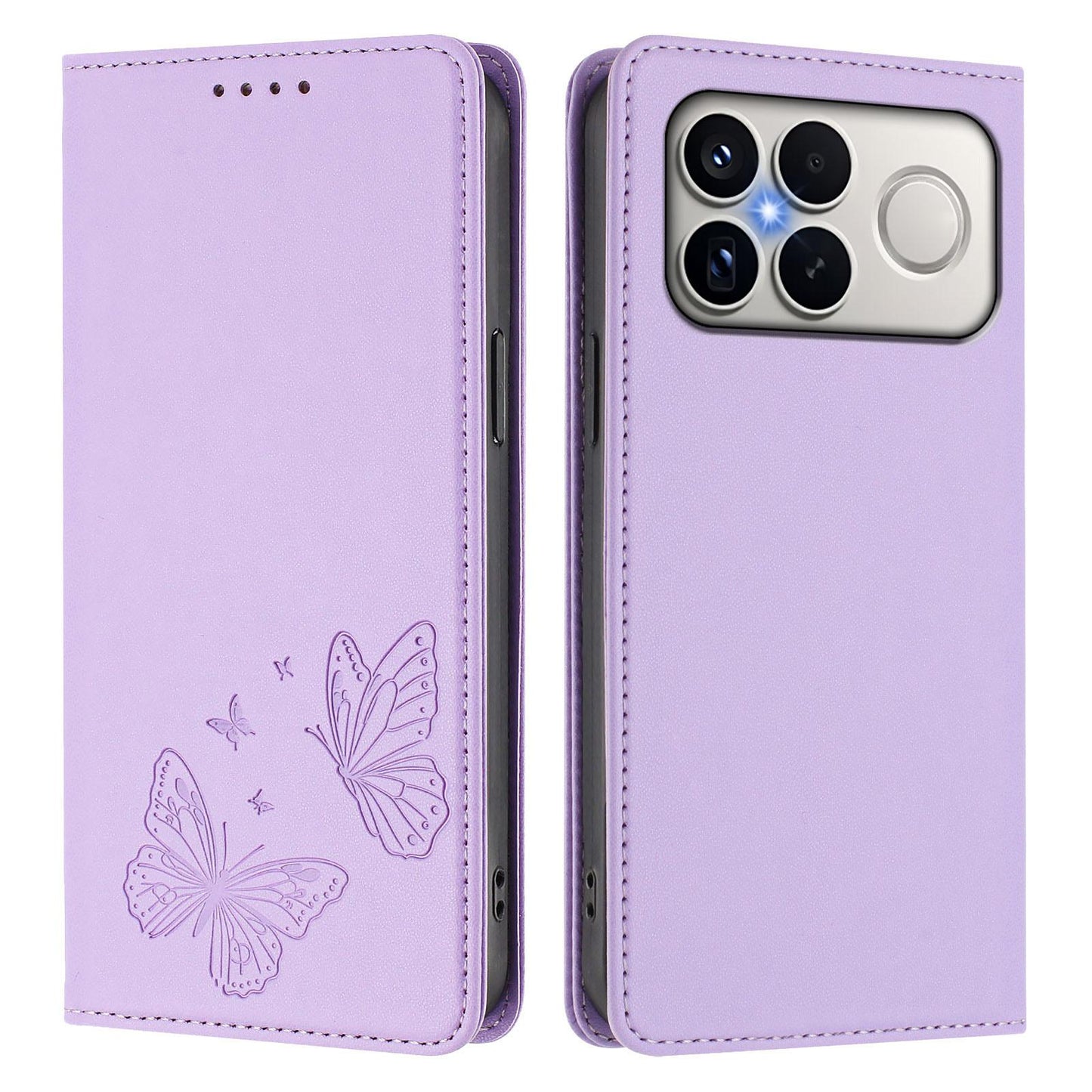 For Xiaomi Poco F8 Ultra 5G / Redmi K90 Pro Max Strong Magnetic Dual Butterfly RFID Vegan Leather Phone Case(Light Purple)