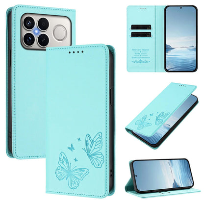 For Xiaomi Poco F8 Ultra 5G / Redmi K90 Pro Max Strong Magnetic Dual Butterfly RFID Vegan Leather Phone Case(Mint Green)