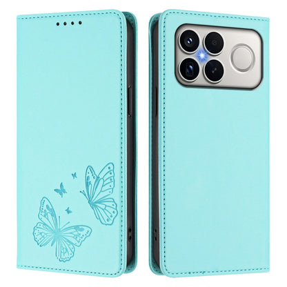 For Xiaomi Poco F8 Ultra 5G / Redmi K90 Pro Max Strong Magnetic Dual Butterfly RFID Vegan Leather Phone Case(Mint Green)