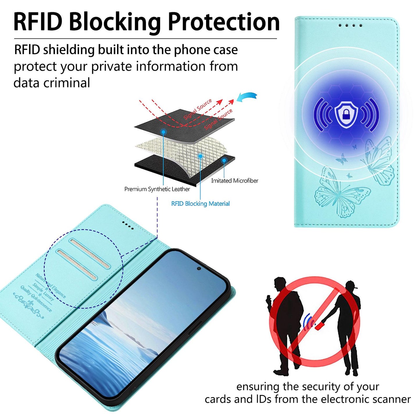 For Xiaomi Poco F8 Ultra 5G / Redmi K90 Pro Max Strong Magnetic Dual Butterfly RFID Vegan Leather Phone Case(Mint Green)