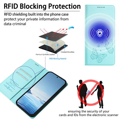 For Xiaomi Poco F8 Ultra 5G / Redmi K90 Pro Max Strong Magnetic Dual Butterfly RFID Vegan Leather Phone Case(Mint Green)