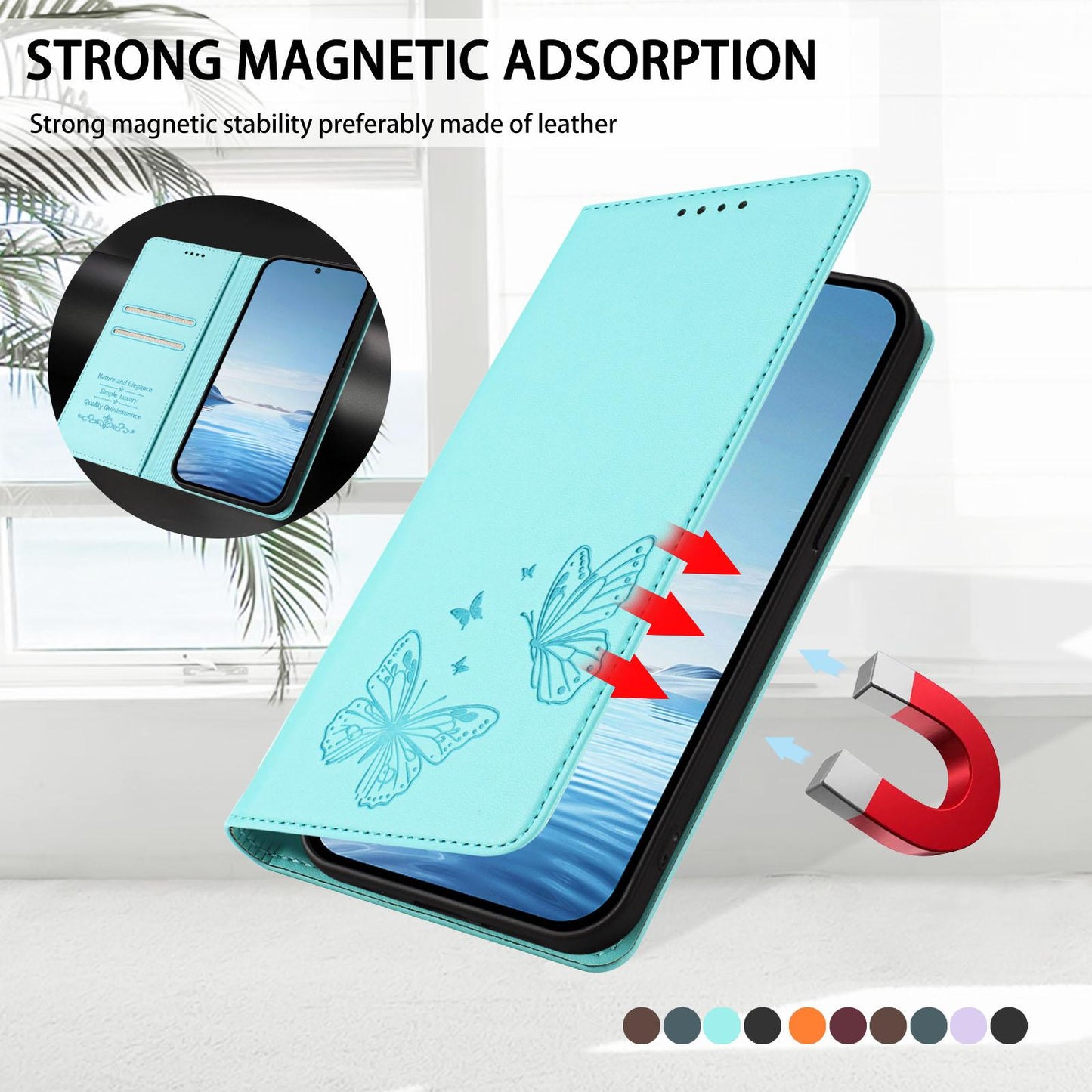 For Xiaomi Poco F8 Ultra 5G / Redmi K90 Pro Max Strong Magnetic Dual Butterfly RFID Vegan Leather Phone Case(Mint Green)