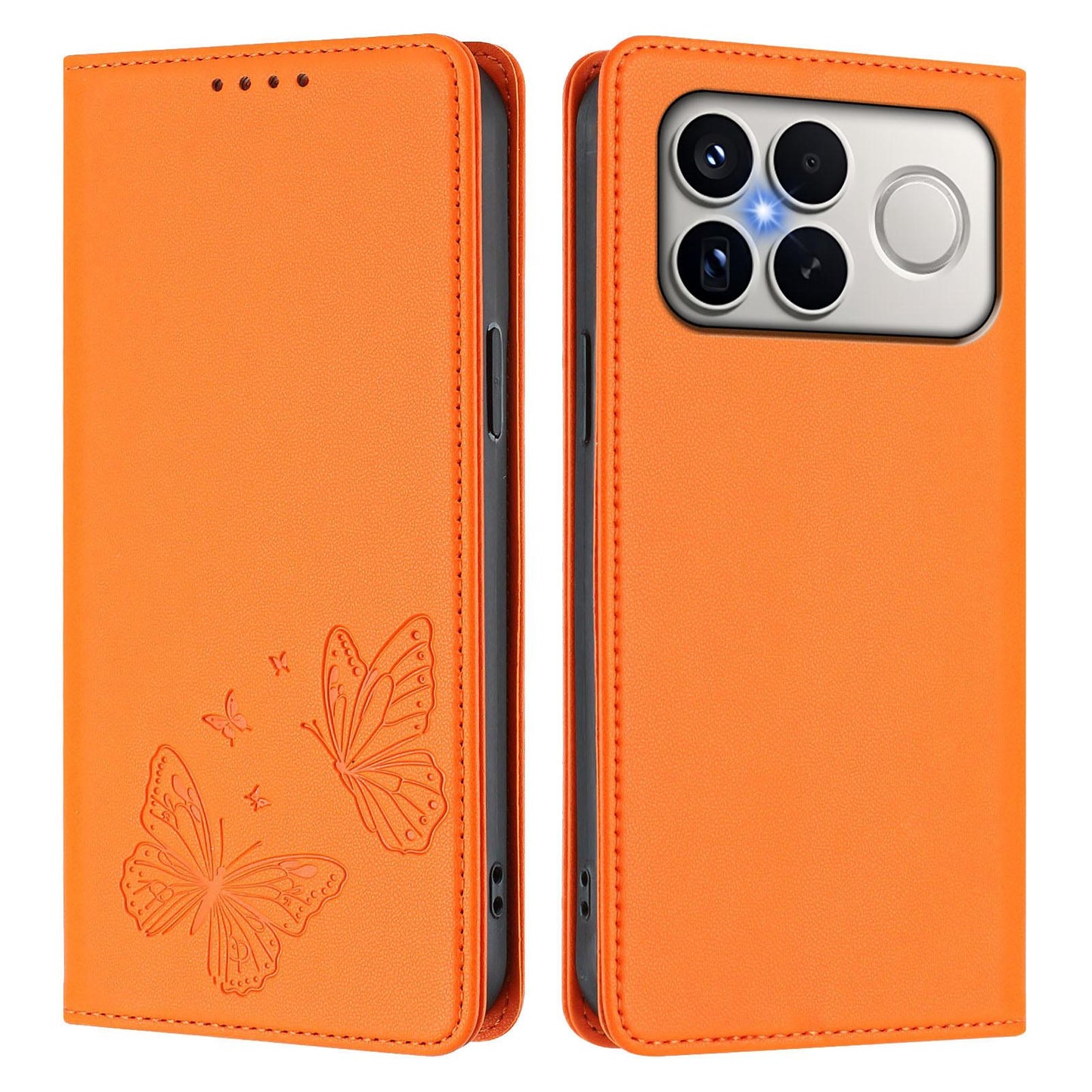 For Xiaomi Poco F8 Ultra 5G / Redmi K90 Pro Max Strong Magnetic Dual Butterfly RFID Vegan Leather Phone Case(Orange)