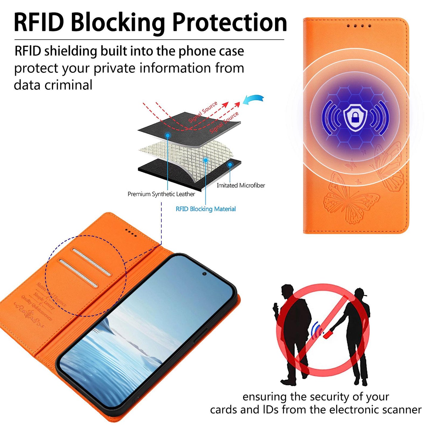 For Xiaomi Poco F8 Ultra 5G / Redmi K90 Pro Max Strong Magnetic Dual Butterfly RFID Vegan Leather Phone Case(Orange)