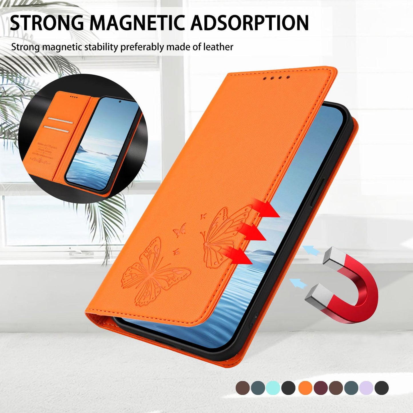 For Xiaomi Poco F8 Ultra 5G / Redmi K90 Pro Max Strong Magnetic Dual Butterfly RFID Vegan Leather Phone Case(Orange)