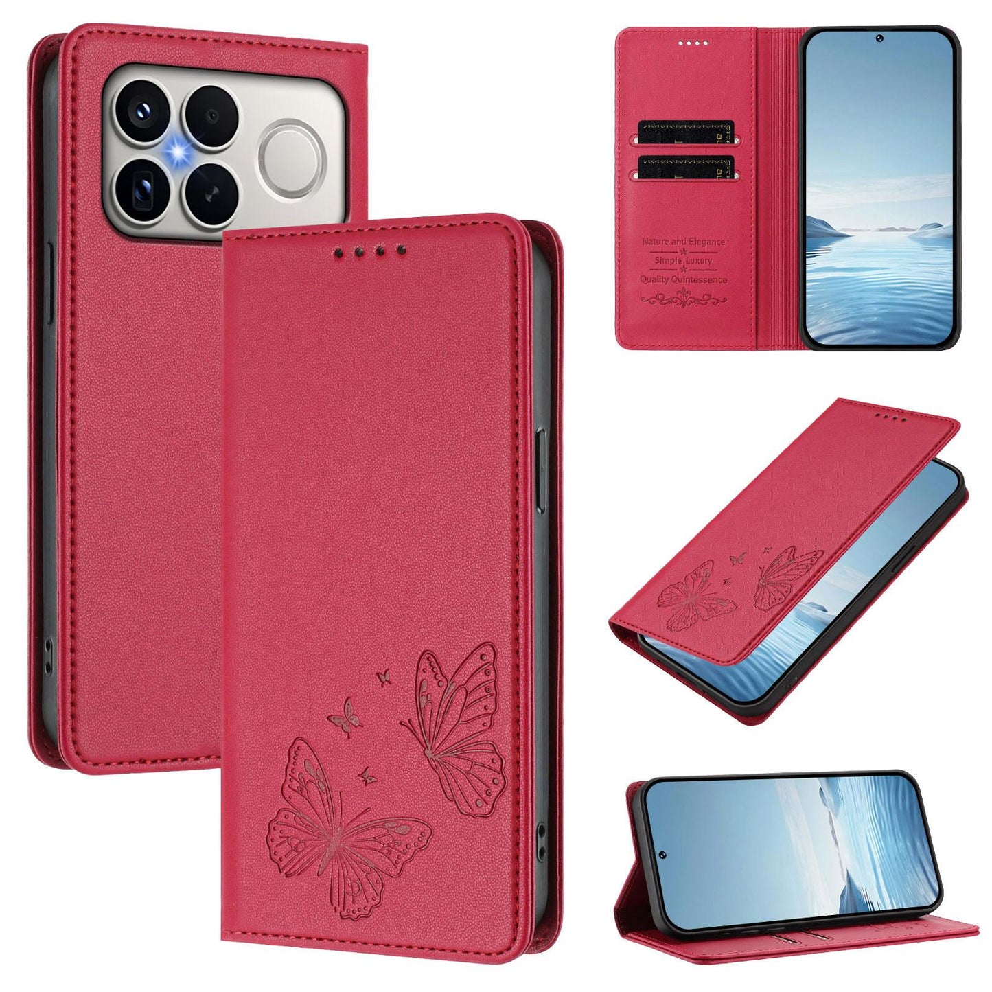 For Xiaomi Poco F8 Ultra 5G / Redmi K90 Pro Max Strong Magnetic Dual Butterfly RFID Vegan Leather Phone Case(Red)