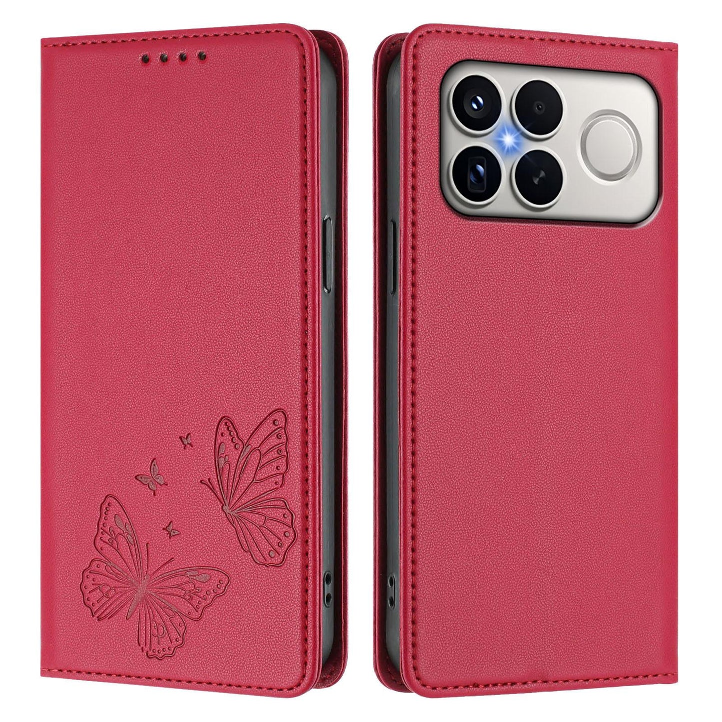 For Xiaomi Poco F8 Ultra 5G / Redmi K90 Pro Max Strong Magnetic Dual Butterfly RFID Vegan Leather Phone Case(Red)