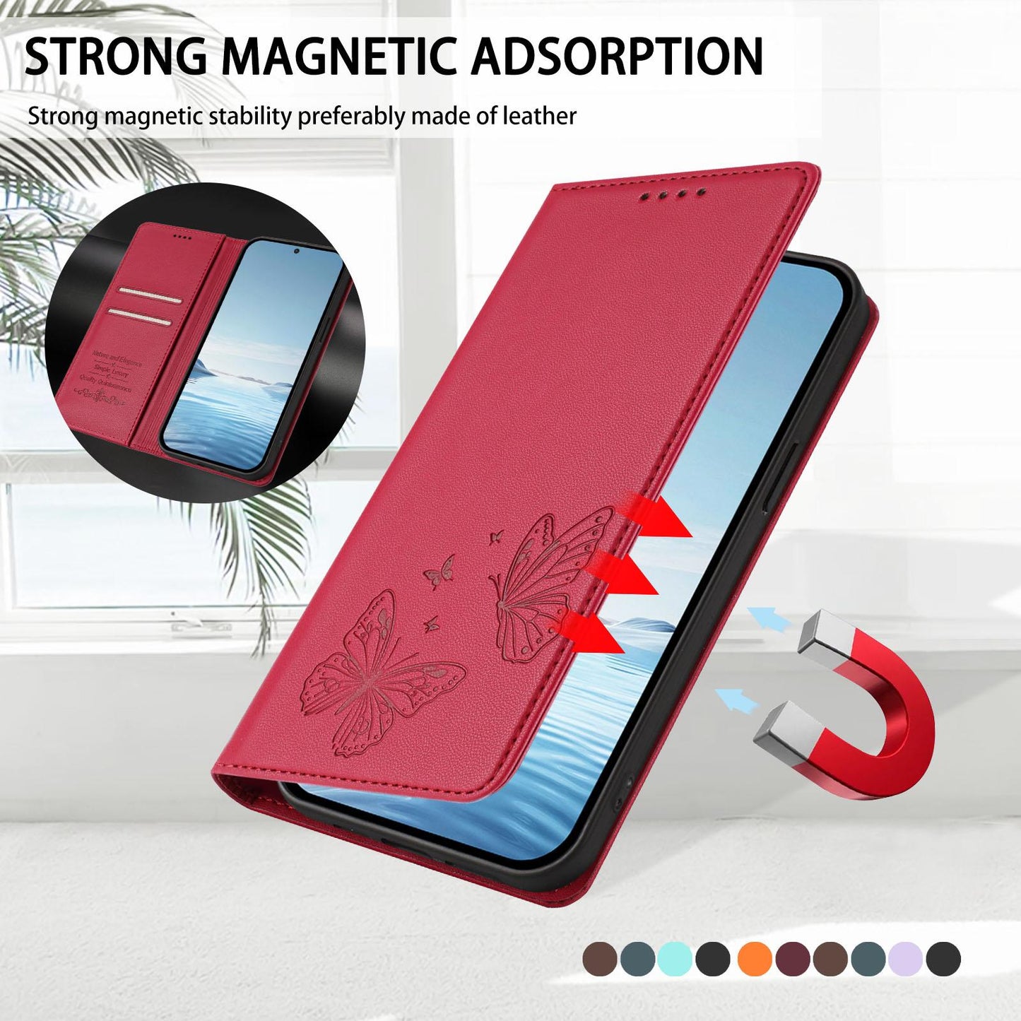 For Xiaomi Poco F8 Ultra 5G / Redmi K90 Pro Max Strong Magnetic Dual Butterfly RFID Vegan Leather Phone Case(Red)