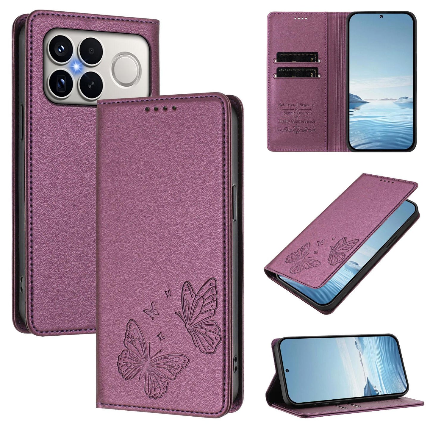 For Xiaomi Poco F8 Ultra 5G / Redmi K90 Pro Max Strong Magnetic Dual Butterfly RFID Vegan Leather Phone Case(Violet Purple)