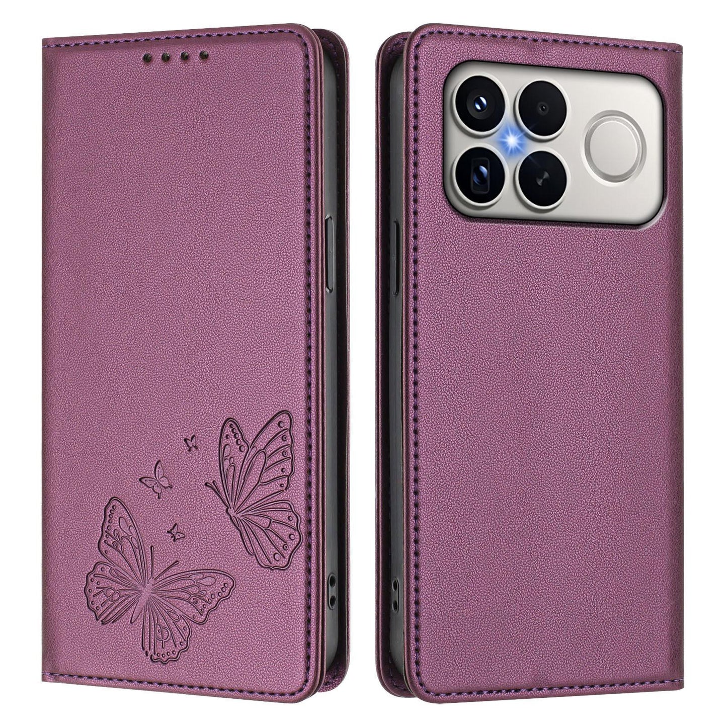 For Xiaomi Poco F8 Ultra 5G / Redmi K90 Pro Max Strong Magnetic Dual Butterfly RFID Vegan Leather Phone Case(Violet Purple)