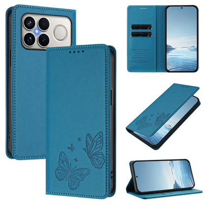 For Xiaomi Poco F8 Ultra 5G / Redmi K90 Pro Max Strong Magnetic Dual Butterfly RFID Vegan Leather Phone Case(Lake Blue)