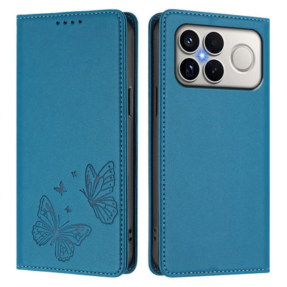 For Xiaomi Poco F8 Ultra 5G / Redmi K90 Pro Max Strong Magnetic Dual Butterfly RFID Vegan Leather Phone Case(Lake Blue)