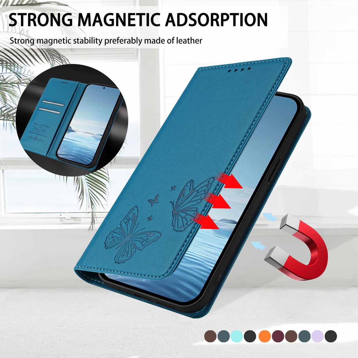 For Xiaomi Poco F8 Ultra 5G / Redmi K90 Pro Max Strong Magnetic Dual Butterfly RFID Vegan Leather Phone Case(Lake Blue)