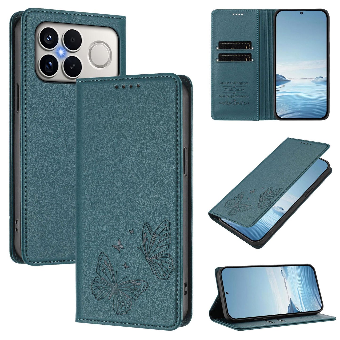 For Xiaomi Poco F8 Ultra 5G / Redmi K90 Pro Max Strong Magnetic Dual Butterfly RFID Vegan Leather Phone Case(Peacock Green)