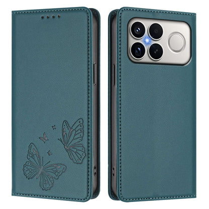 For Xiaomi Poco F8 Ultra 5G / Redmi K90 Pro Max Strong Magnetic Dual Butterfly RFID Vegan Leather Phone Case(Peacock Green)