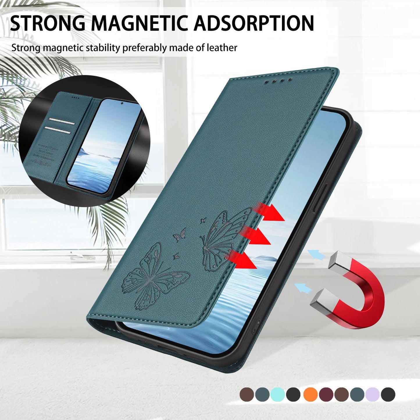 For Xiaomi Poco F8 Ultra 5G / Redmi K90 Pro Max Strong Magnetic Dual Butterfly RFID Vegan Leather Phone Case(Peacock Green)