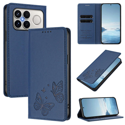 For Xiaomi Poco F8 Ultra 5G / Redmi K90 Pro Max Strong Magnetic Dual Butterfly RFID Vegan Leather Phone Case(Dark Blue)