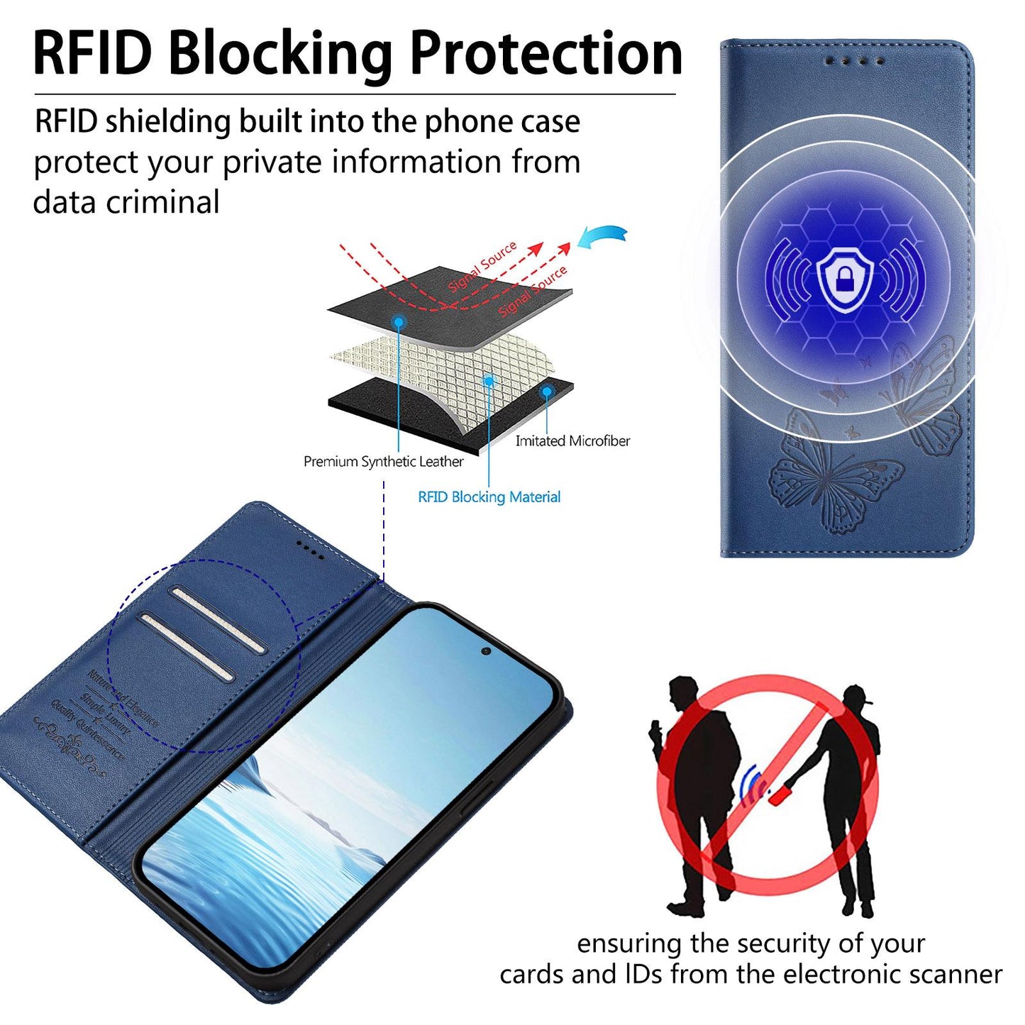 For Xiaomi Poco F8 Ultra 5G / Redmi K90 Pro Max Strong Magnetic Dual Butterfly RFID Vegan Leather Phone Case(Dark Blue)