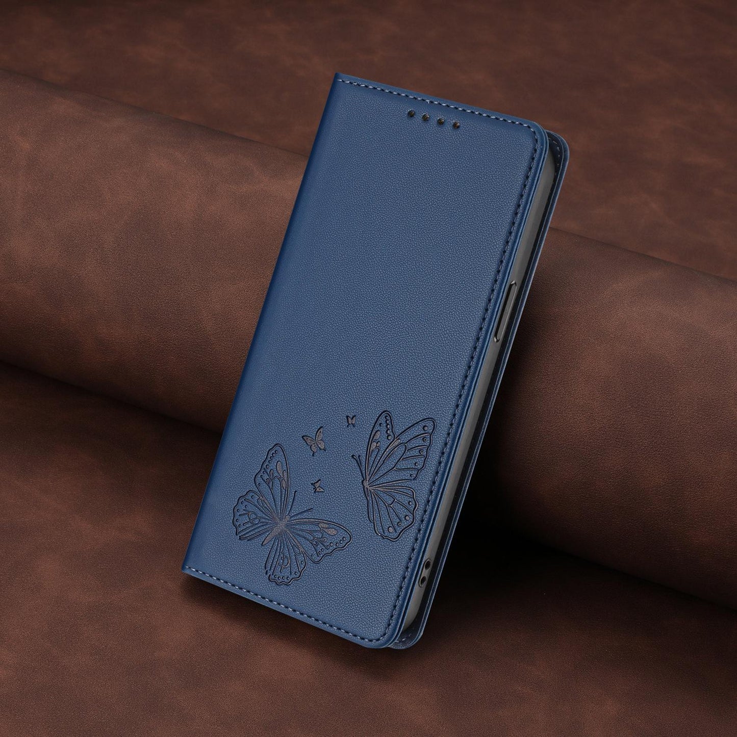 For Xiaomi Poco F8 Ultra 5G / Redmi K90 Pro Max Strong Magnetic Dual Butterfly RFID Vegan Leather Phone Case(Dark Blue)