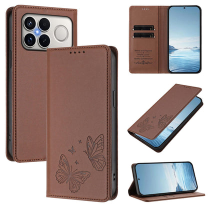 For Xiaomi Poco F8 Ultra 5G / Redmi K90 Pro Max Strong Magnetic Dual Butterfly RFID Vegan Leather Phone Case(Brown)