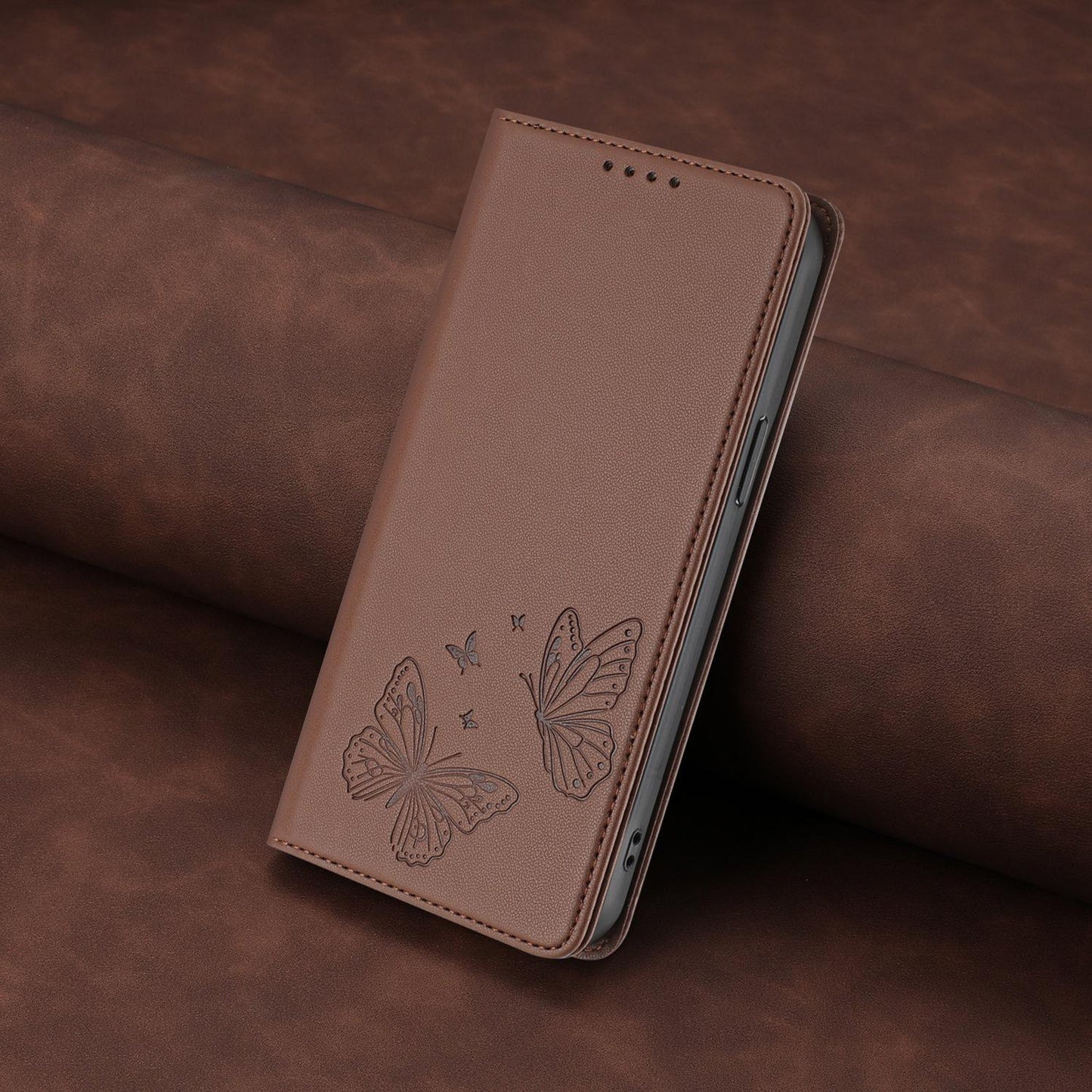 For Xiaomi Poco F8 Ultra 5G / Redmi K90 Pro Max Strong Magnetic Dual Butterfly RFID Vegan Leather Phone Case(Brown)