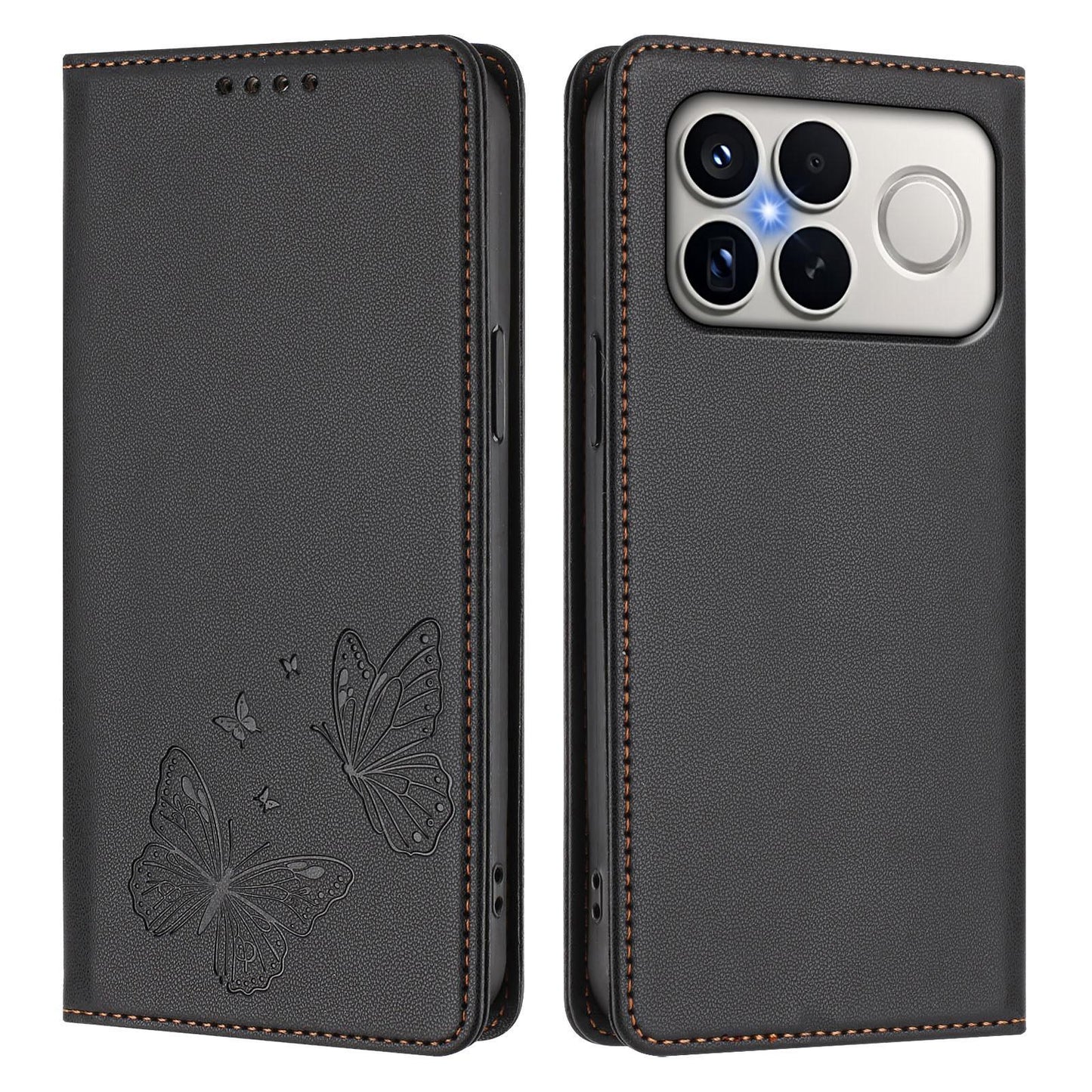For Xiaomi Poco F8 Ultra 5G / Redmi K90 Pro Max Strong Magnetic Dual Butterfly RFID Vegan Leather Phone Case(Black)