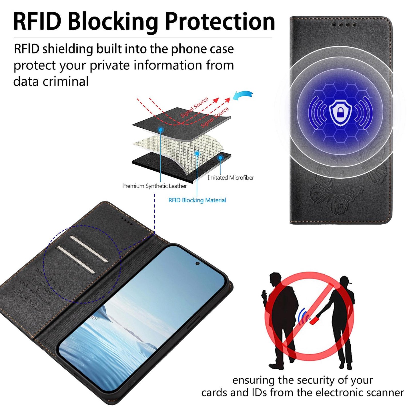 For Xiaomi Poco F8 Ultra 5G / Redmi K90 Pro Max Strong Magnetic Dual Butterfly RFID Vegan Leather Phone Case(Black)