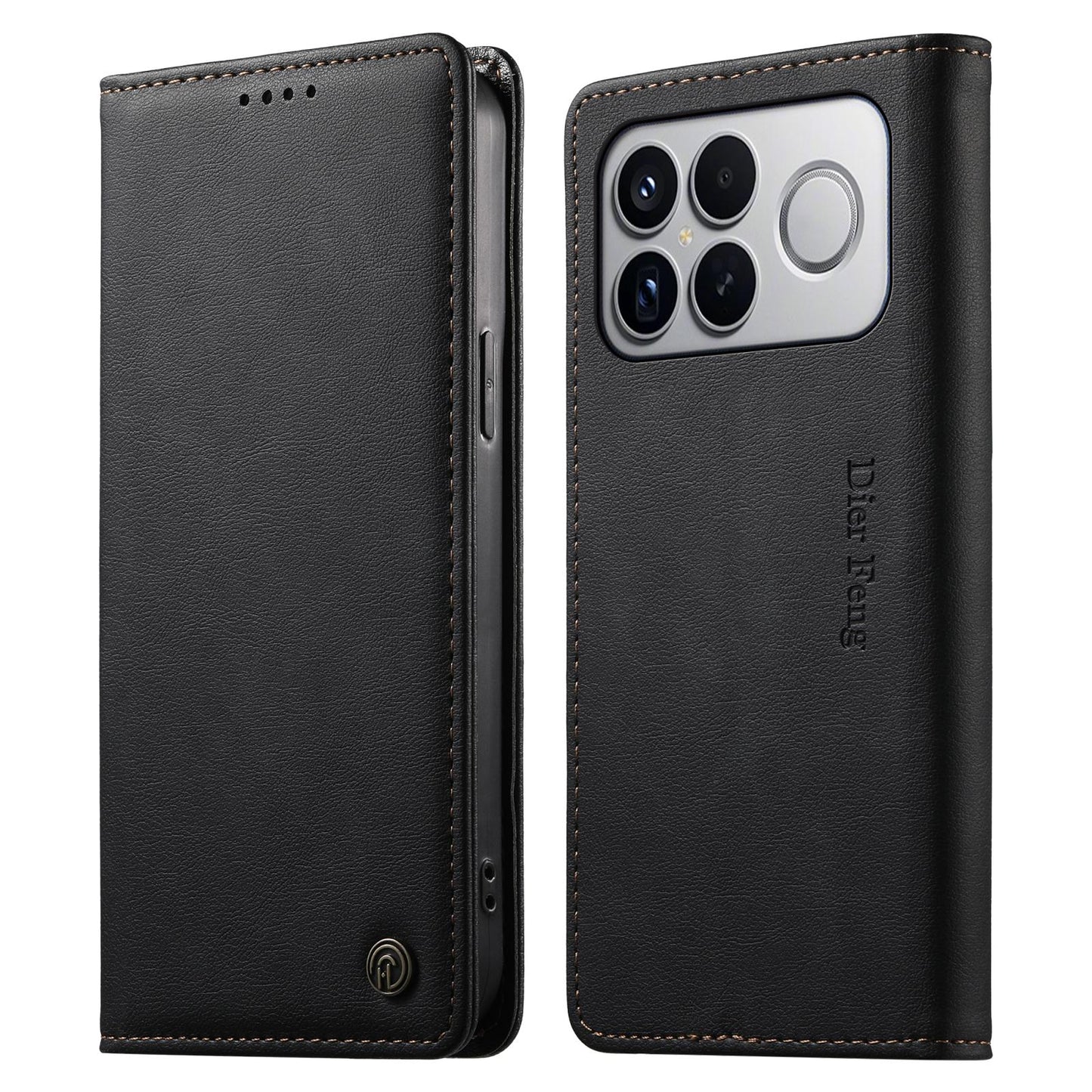 For Redmi K90 Pro Max / Poco F8 Ultra Dierfeng Metal Snap Magnetic RFID Vegan Leather Phone Case(Black)