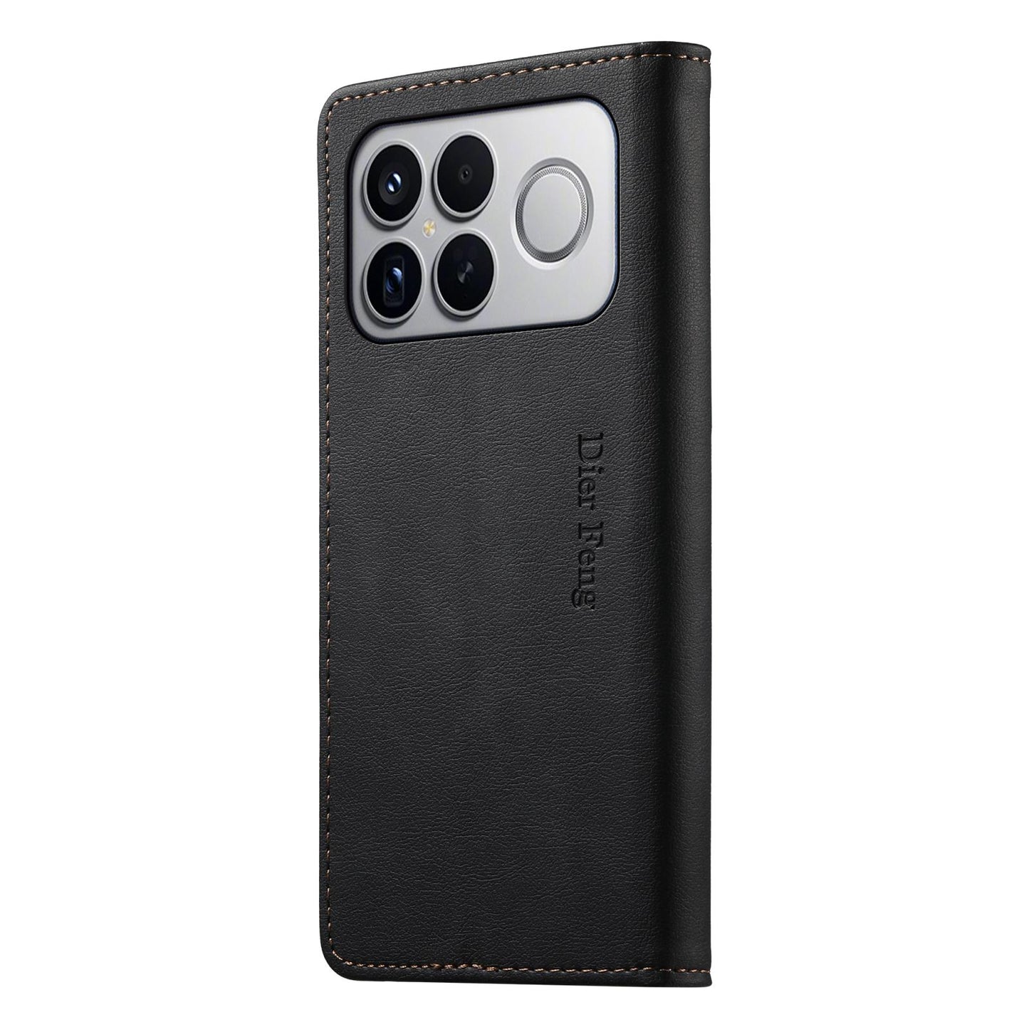 For Redmi K90 Pro Max / Poco F8 Ultra Dierfeng Metal Snap Magnetic RFID Vegan Leather Phone Case(Black)