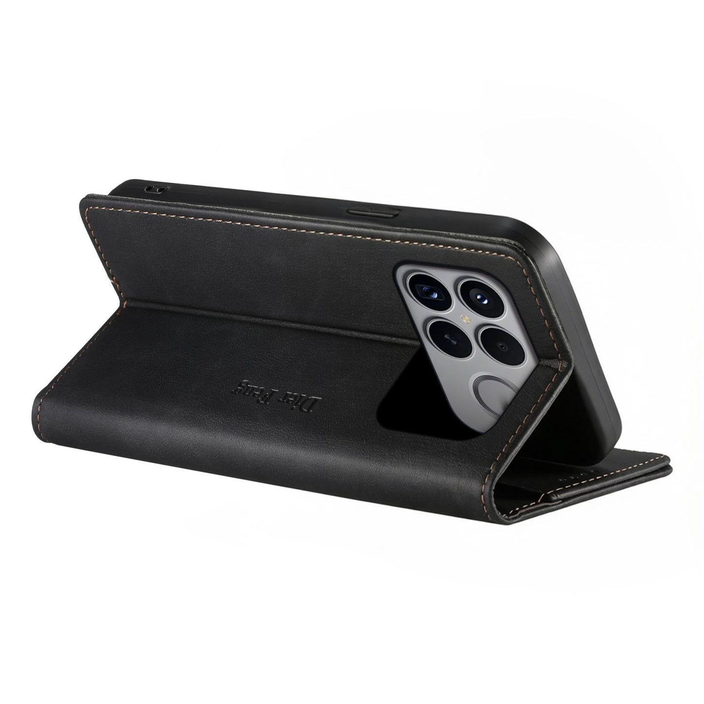 For Redmi K90 Pro Max / Poco F8 Ultra Dierfeng Metal Snap Magnetic RFID Vegan Leather Phone Case(Black)