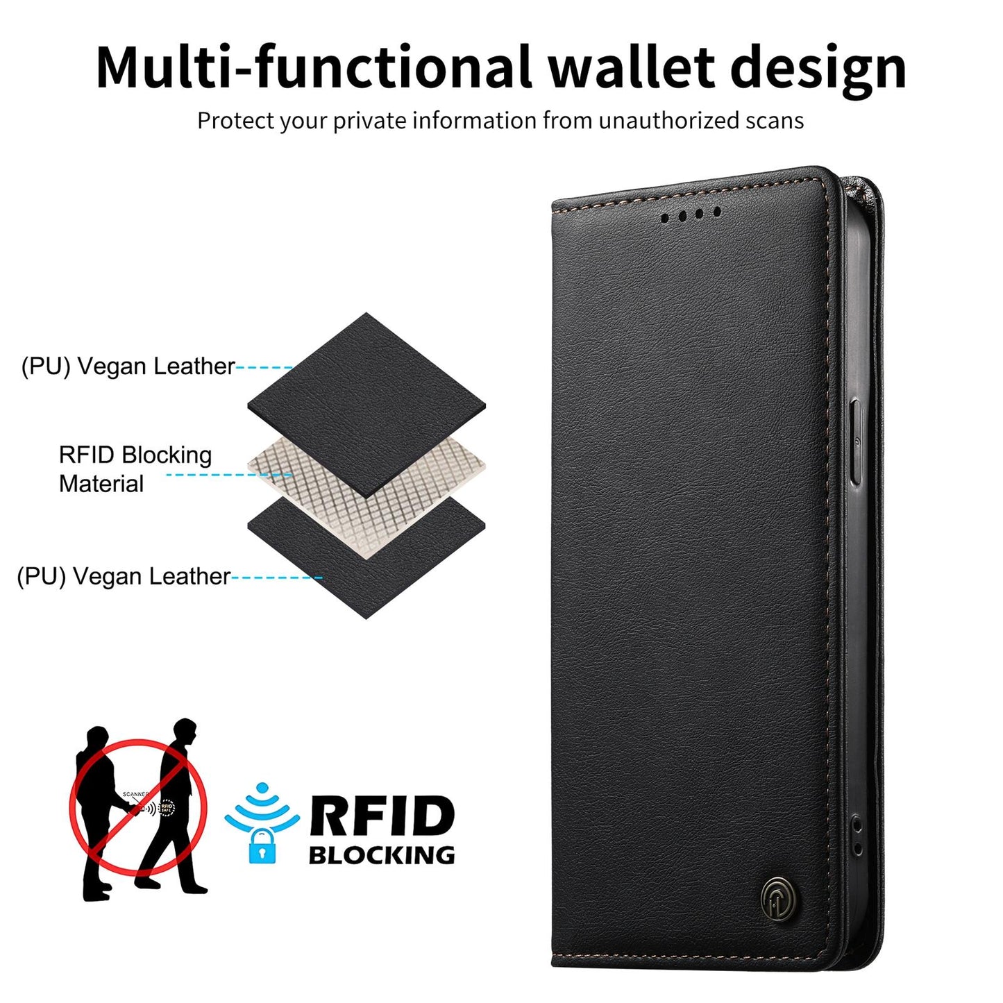 For Redmi K90 Pro Max / Poco F8 Ultra Dierfeng Metal Snap Magnetic RFID Vegan Leather Phone Case(Black)