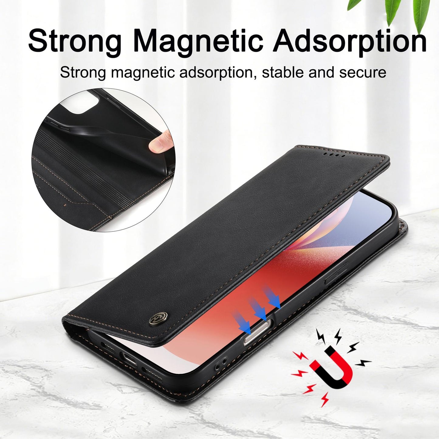 For Redmi K90 Pro Max / Poco F8 Ultra Dierfeng Metal Snap Magnetic RFID Vegan Leather Phone Case(Black)